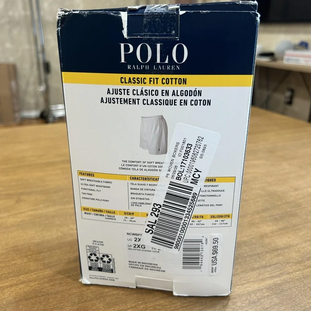 Polo Ralph Lauren Boxers Mens 2XL Blue Striped Woven Classic Fit Cotton 5 Pack